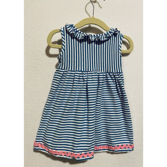 Bailey Boys Dress Womens 2T Blue Striped Embroidered Dog Ruffle Sleeveless - Picture 4 of 6